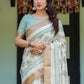 Rajwada Off White Cotton Linen Printed Saree For Women