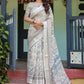 Rajwada Off White Cotton Linen Printed Saree For Women
