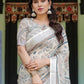 Rajwada Off White Cotton Linen Printed Saree For Women