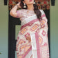 Rajwada Off White Cotton Linen Printed Saree For Women