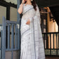 Rajwada White Cotton Linen Printed Saree For Women