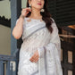 Rajwada White Cotton Linen Printed Saree For Women