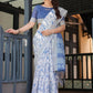 Rajwada Off White And Light Blue Cotton Linen Printed Saree For Women