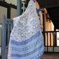 Rajwada Off White And Light Blue Cotton Linen Printed Saree For Women