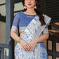 Rajwada Off White And Light Blue Cotton Linen Printed Saree For Women