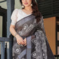 Rajwada Black Cotton Linen Printed Saree For Women