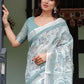 Rajwada Light Green Cotton Linen Printed Saree For Women