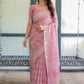 Rajwada Light Pink Cotton Linen Printed Saree For Women