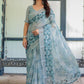 Rajwada Light Blue Cotton Linen Printed Saree For Women