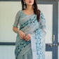 Rajwada Light Blue Cotton Linen Printed Saree For Women