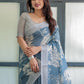 Rajwada Dusty Blue Cotton Linen Printed Saree For Women