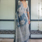 Rajwada Dusty Blue Cotton Linen Printed Saree For Women