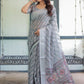 Rajwada Grey Cotton Linen Printed Saree For Women