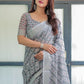 Rajwada Grey Cotton Linen Printed Saree For Women