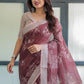 Rajwada Maroon Cotton Linen Printed Saree For Women