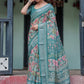 Rajwada Teal Green Cotton Linen Printed Saree For Women