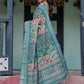 Rajwada Teal Green Cotton Linen Printed Saree For Women