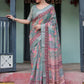 Rajwada Sage Green Cotton Linen Printed Saree For Women