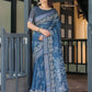Rajwada Dusty Blue Cotton Linen Printed Saree For Women
