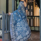 Rajwada Dusty Blue Cotton Linen Printed Saree For Women