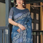 Rajwada Dusty Blue Cotton Linen Printed Saree For Women