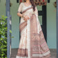 Rajwada Off White And Brown Cotton Linen Printed Saree For Women