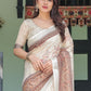 Rajwada Off White And Brown Cotton Linen Printed Saree For Women