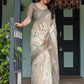 Rajwada Off White Cotton Linen Printed Saree For Women