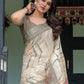 Rajwada Off White Cotton Linen Printed Saree For Women
