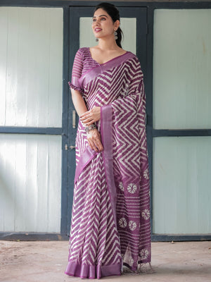 Rajwada Purple Cotton Linen Printed Saree For Women