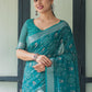 Rajwada Teal Green Cotton Linen Printed Saree For Women