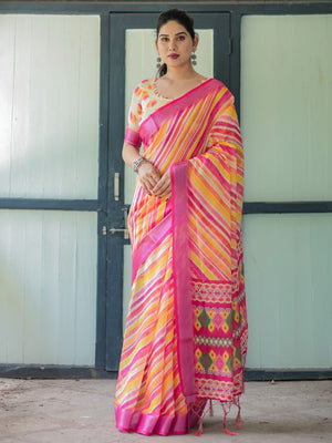 Rajwada Multicolor Cotton Linen Printed Saree For Women