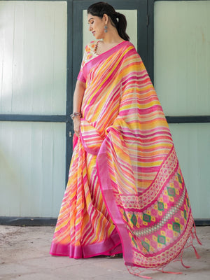 Rajwada Multicolor Cotton Linen Printed Saree For Women