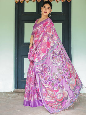 Rajwada Multicolor Cotton Linen Printed Saree For Women