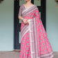 Rajwada Peach Pink Cotton Linen Printed Saree For Women