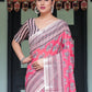 Rajwada Peach Pink Cotton Linen Printed Saree For Women