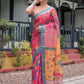 Rajwada Dark Pink Cotton Linen Printed Saree For Women