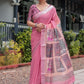 Rajwada Dusty Pink Cotton Linen Printed Saree For Women