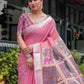 Rajwada Dusty Pink Cotton Linen Printed Saree For Women