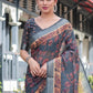 Rajwada Dark Grey Cotton Linen Printed Saree For Women