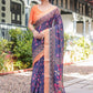 Rajwada Dark Blue Cotton Linen Printed Saree For Women