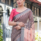 Rajwada Black And Peach Cotton Linen Printed Saree For Women