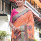 Rajwada Orange Cotton Blend Printed Saree For Women