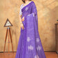 Rajwada Purple Cotton Linen Printed Saree For Women