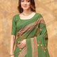 Rajwada Olive Green Cotton Linen Printed Saree For Women