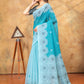 Rajwada Sky Blue Cotton Linen Printed Saree For Women