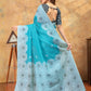 Rajwada Sky Blue Cotton Linen Printed Saree For Women