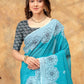 Rajwada Sky Blue Cotton Linen Printed Saree For Women