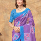 Rajwada Purple Cotton Blend Printed Saree For Women