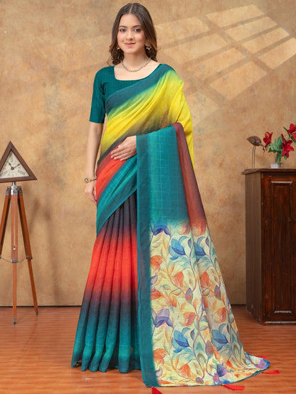 Rajwada Multicolor Cotton Blend Checked Saree For Women